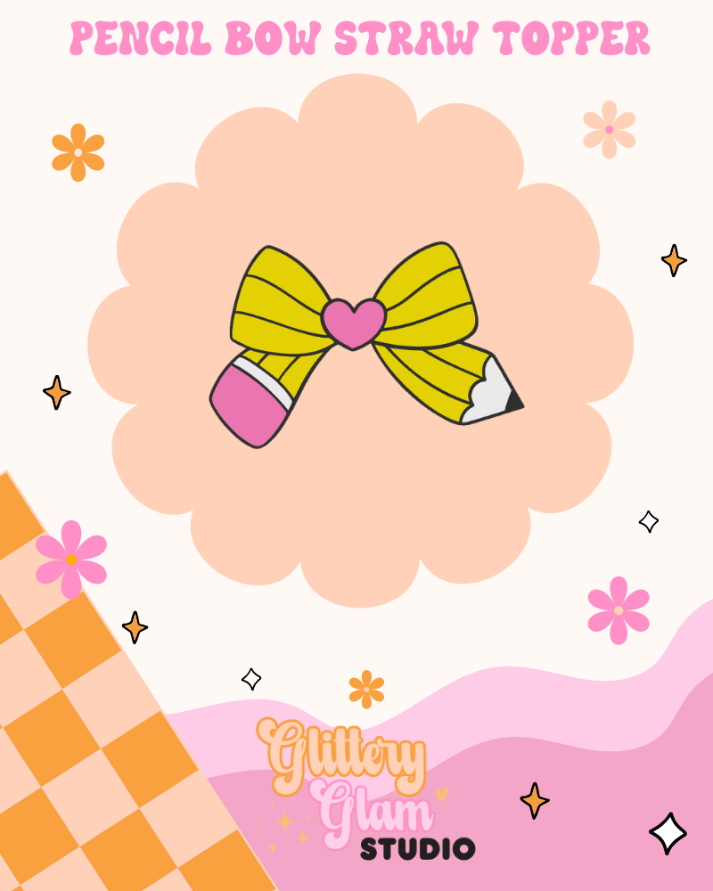 Retro Pencil Bow Straw Topper – Cute Teacher Stanley Cup Accessory