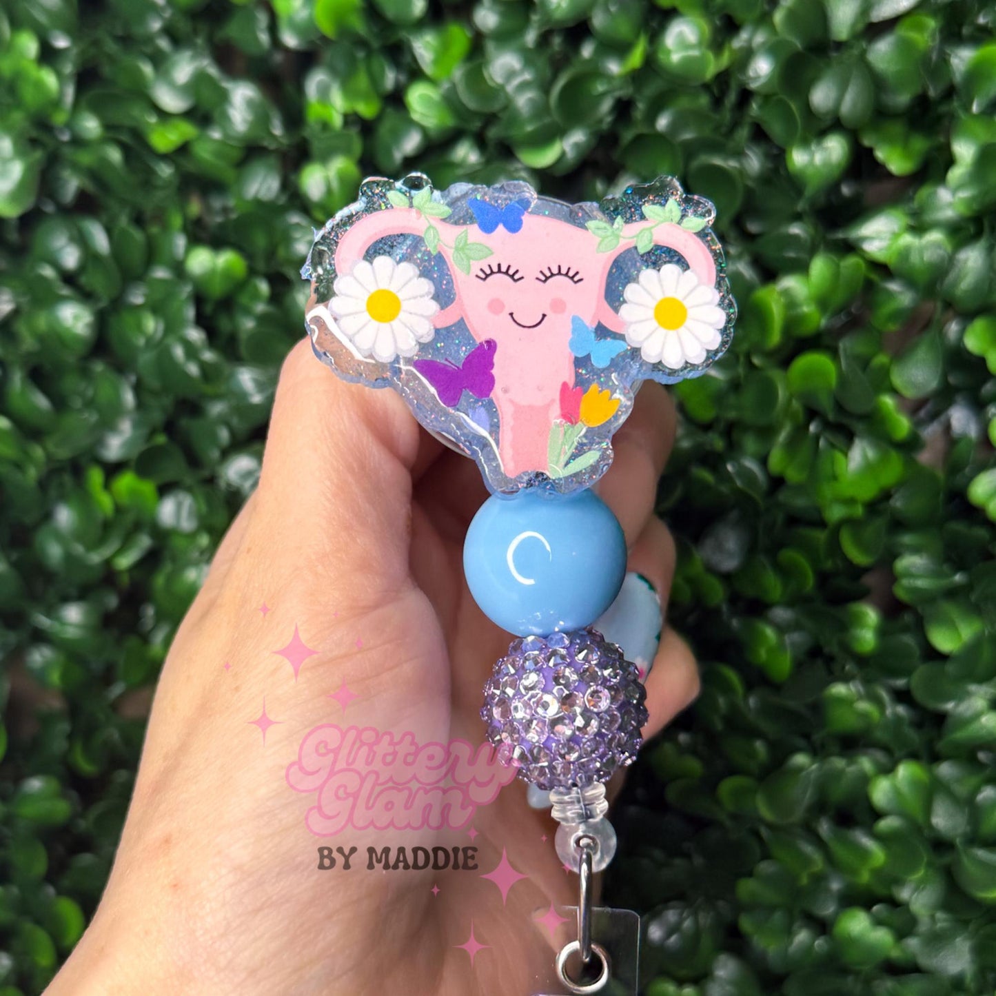 Spring Uterus Badge Reel – Floral Uterus ID Holder – OB Nurse, Midwife, Women's Health, Funny Medical Badge Reel, Cute Spring Nurse Gift