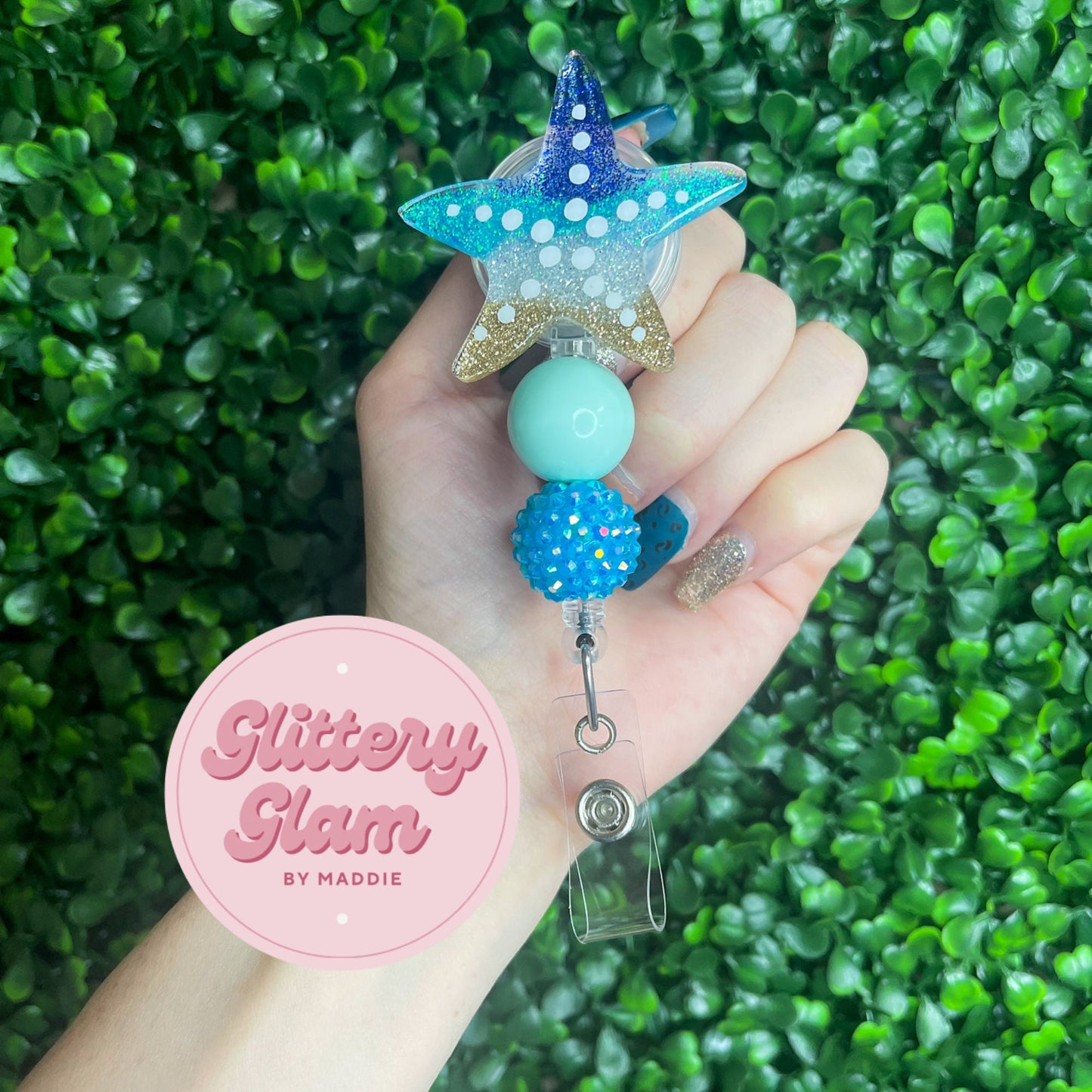Starfish Badge Reel: Glitter Beach Nurse ID Holder