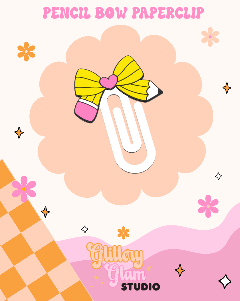 Retro Pencil Bow Paperclip – 3D Printed Teacher Planner Clip