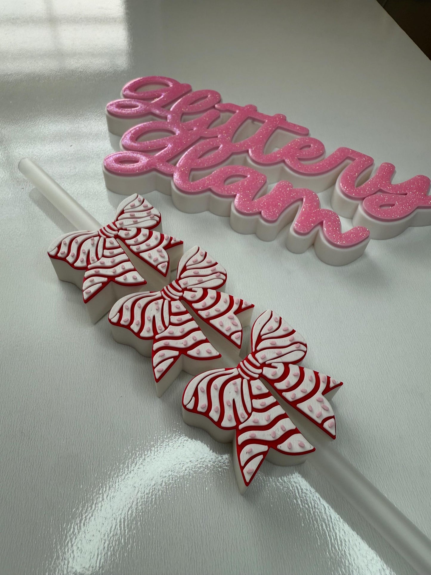 LD Christmas Bow Straw Topper - Tumbler Accessory - Straw Buddy