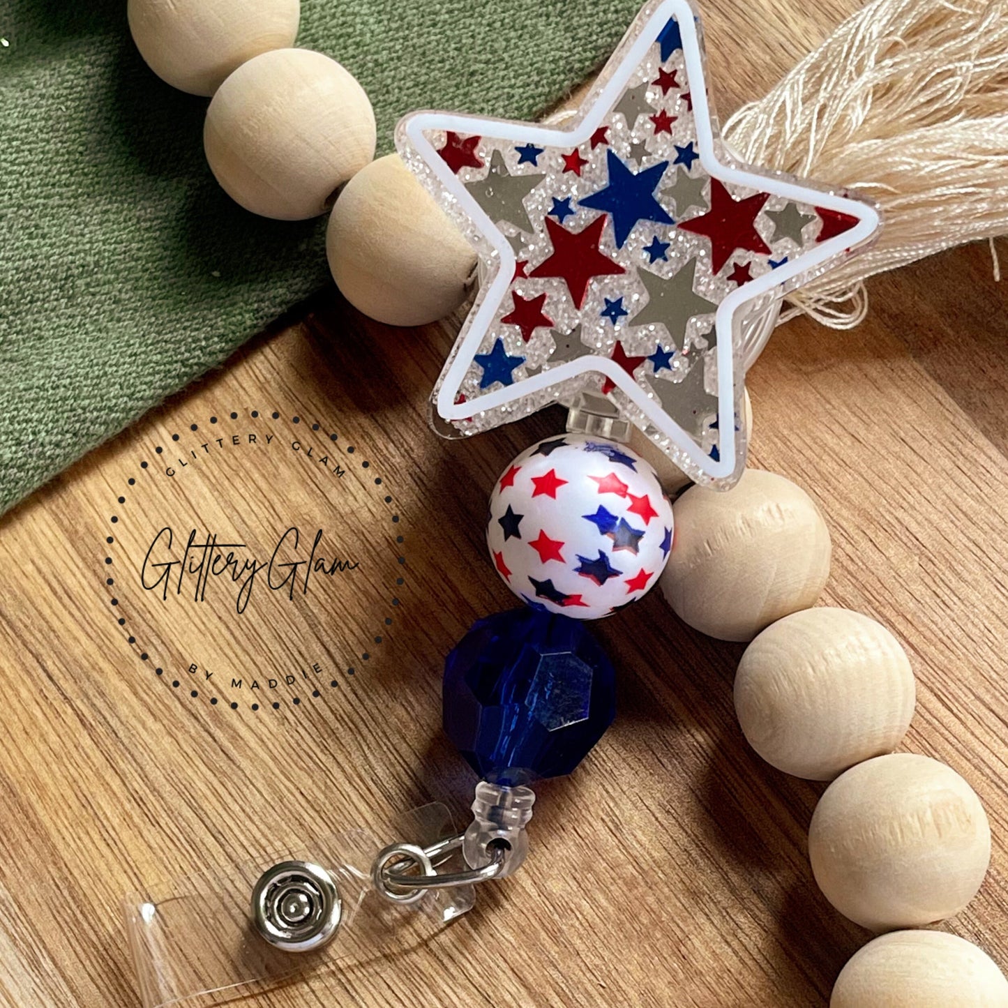 Patriotic Star Beaded Badge Reel