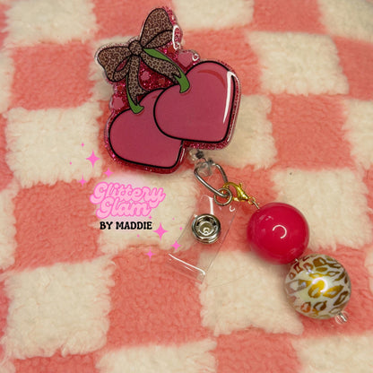 Vintage-Inspired Cherry Coquette Bow Badge Reel - Retractable ID Badge Holder - Nurse Gift