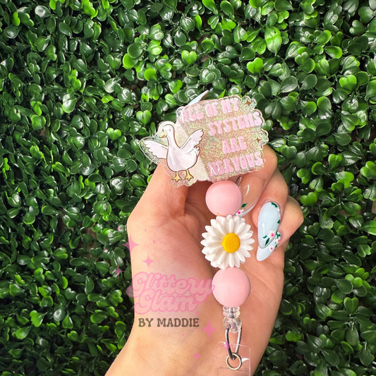 Funny Goose Badge Reel: All My Systems Are Nervous ID Holder