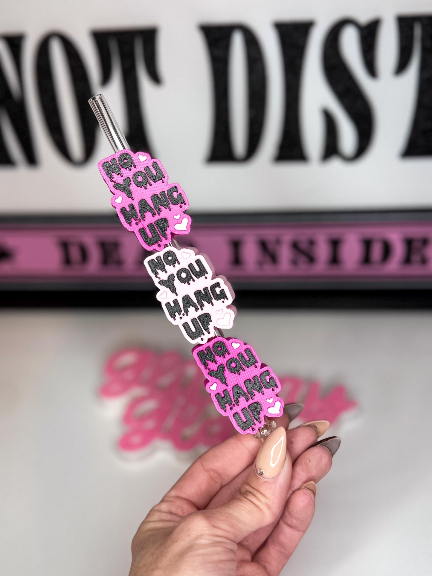 No You Hang Up Pink Straw Topper