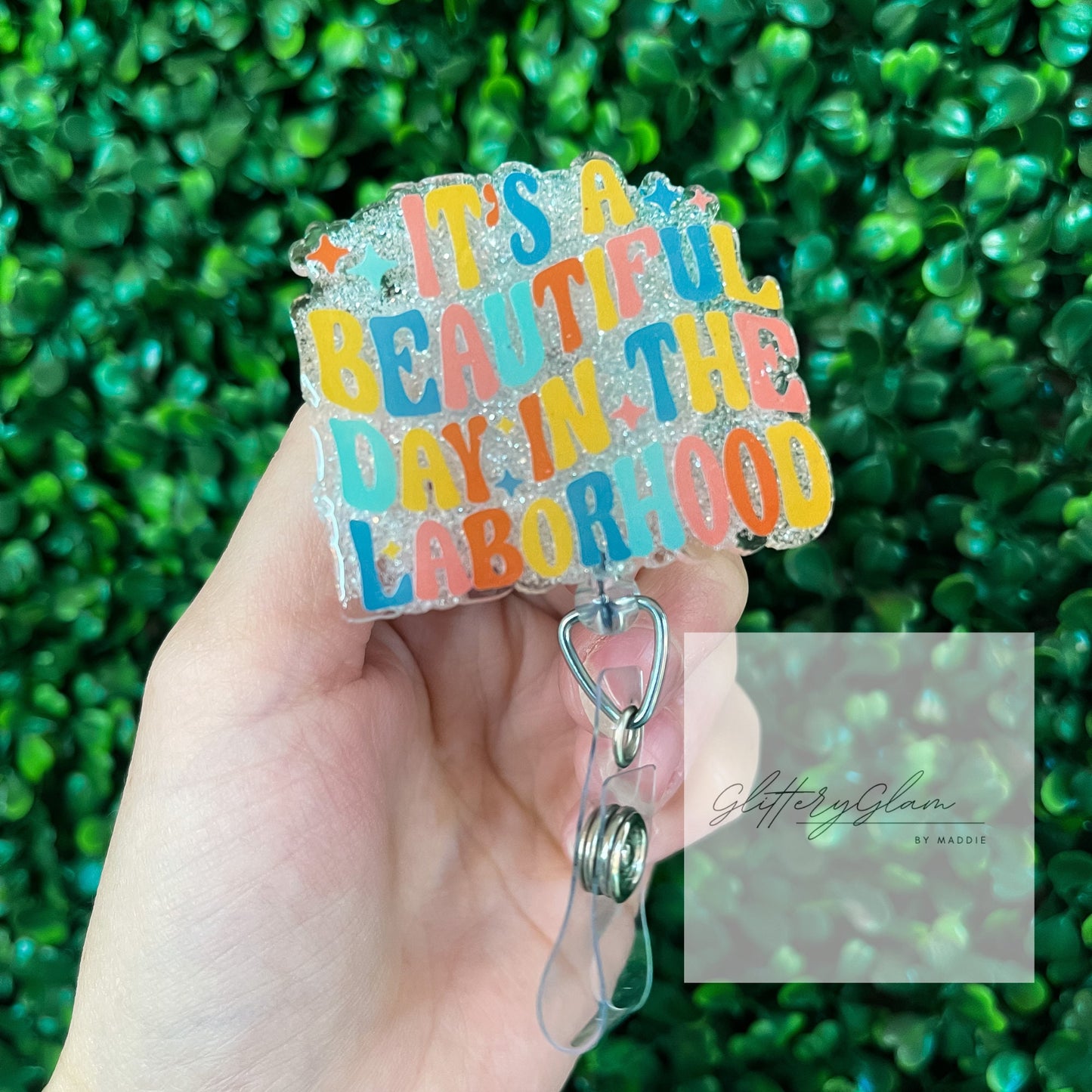 Laborhood Badge Reel: Glittery Acrylic Swivel Clip for Nurses