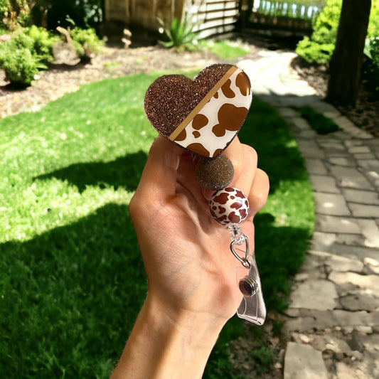 Cow Print Heart Badge Reel