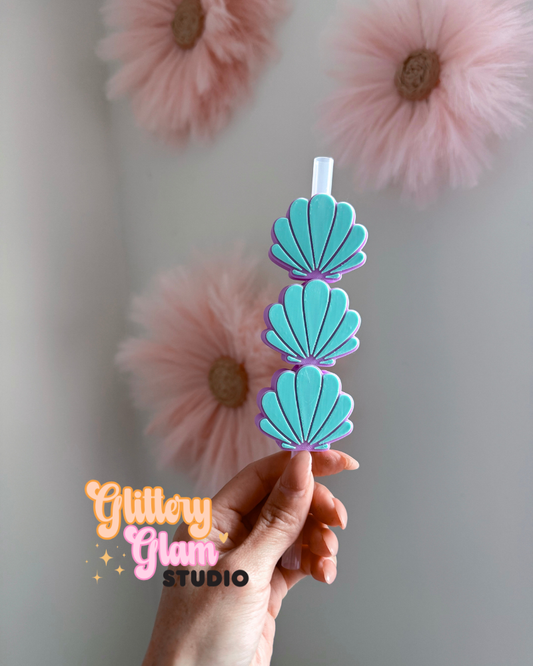 Mermaid Clamshell Straw Topper | Seashell Straw Charm | Summer Straw Topper | Beach Tumbler Accessory | Reusable Straw Topper