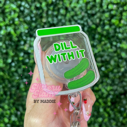 Dill Pickle Jar Shaker Badge Reel - Gift for Pickle Lovers - Retractable ID Holder
