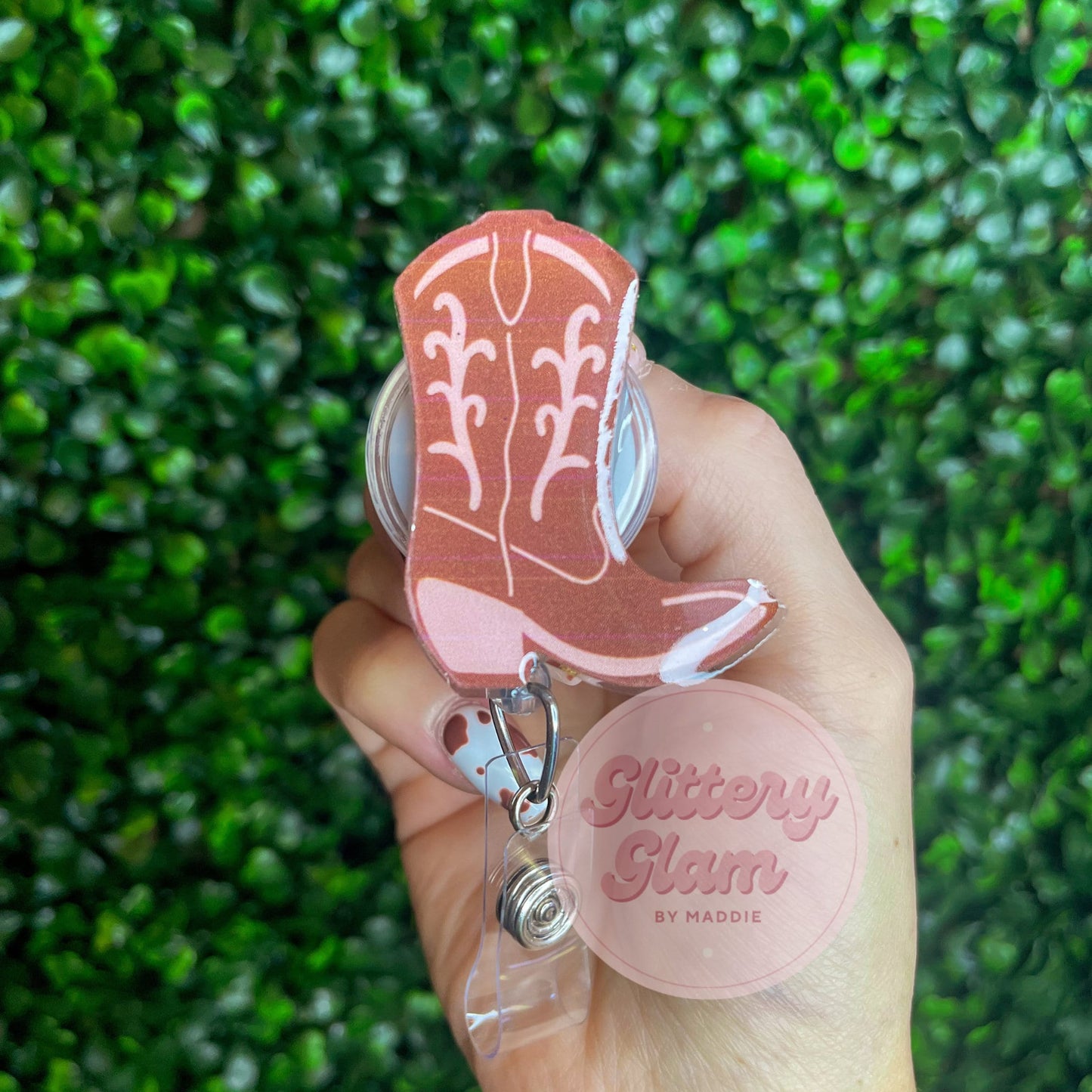 Rustic Pink Cowgirl Boot Badge Reel - Western ID Holder