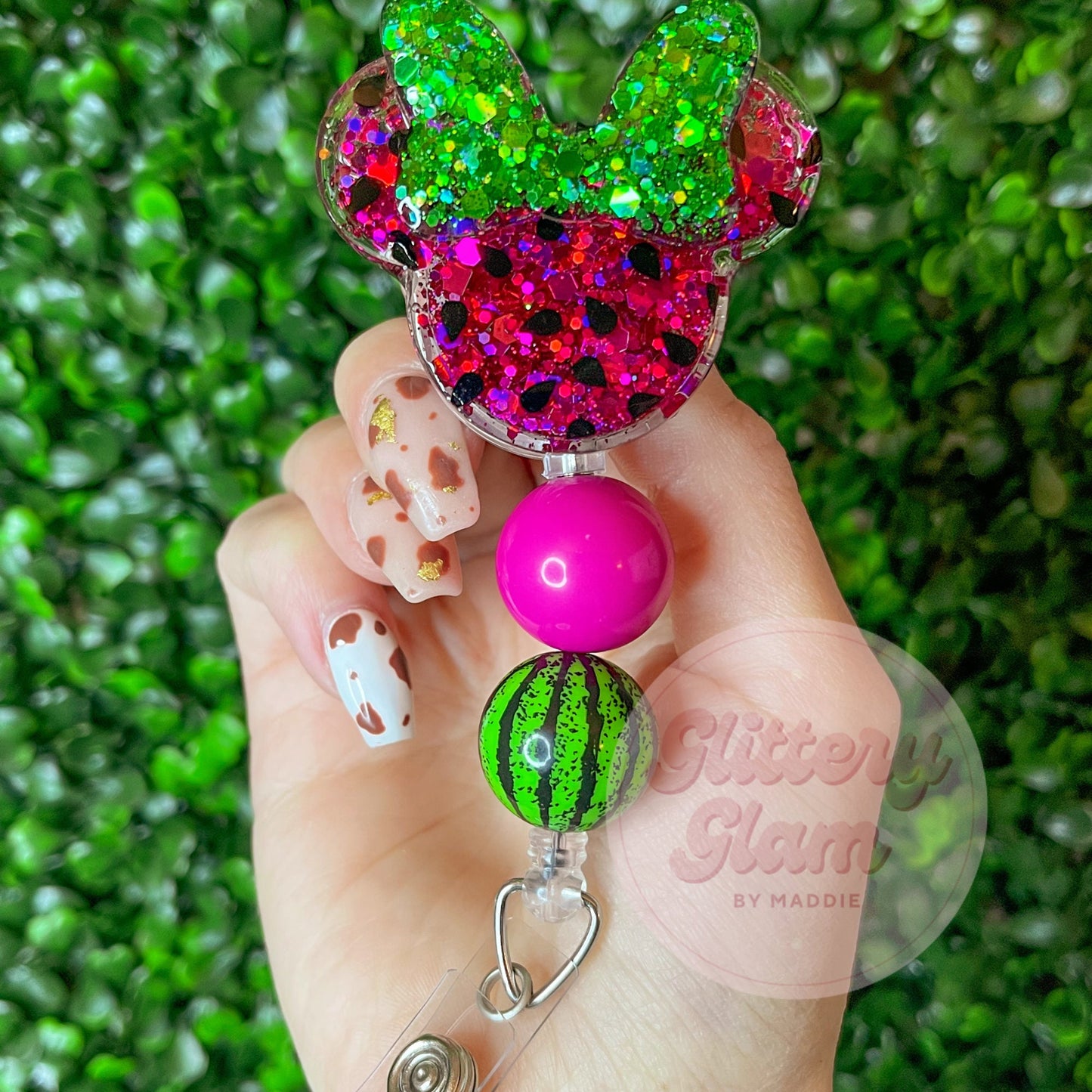 Watermelon Mousehead Shaker Badge Reel: Summer Nurse Gift