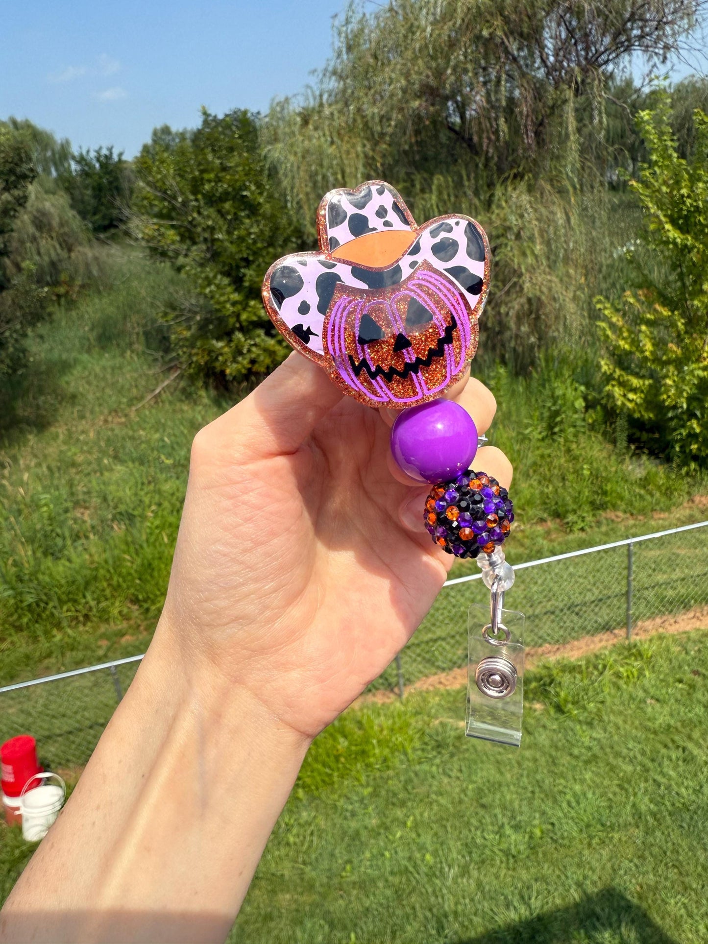 Cowboy Pumpkin Badge Reel: Western Fall Accessory - Nurse ID Holder