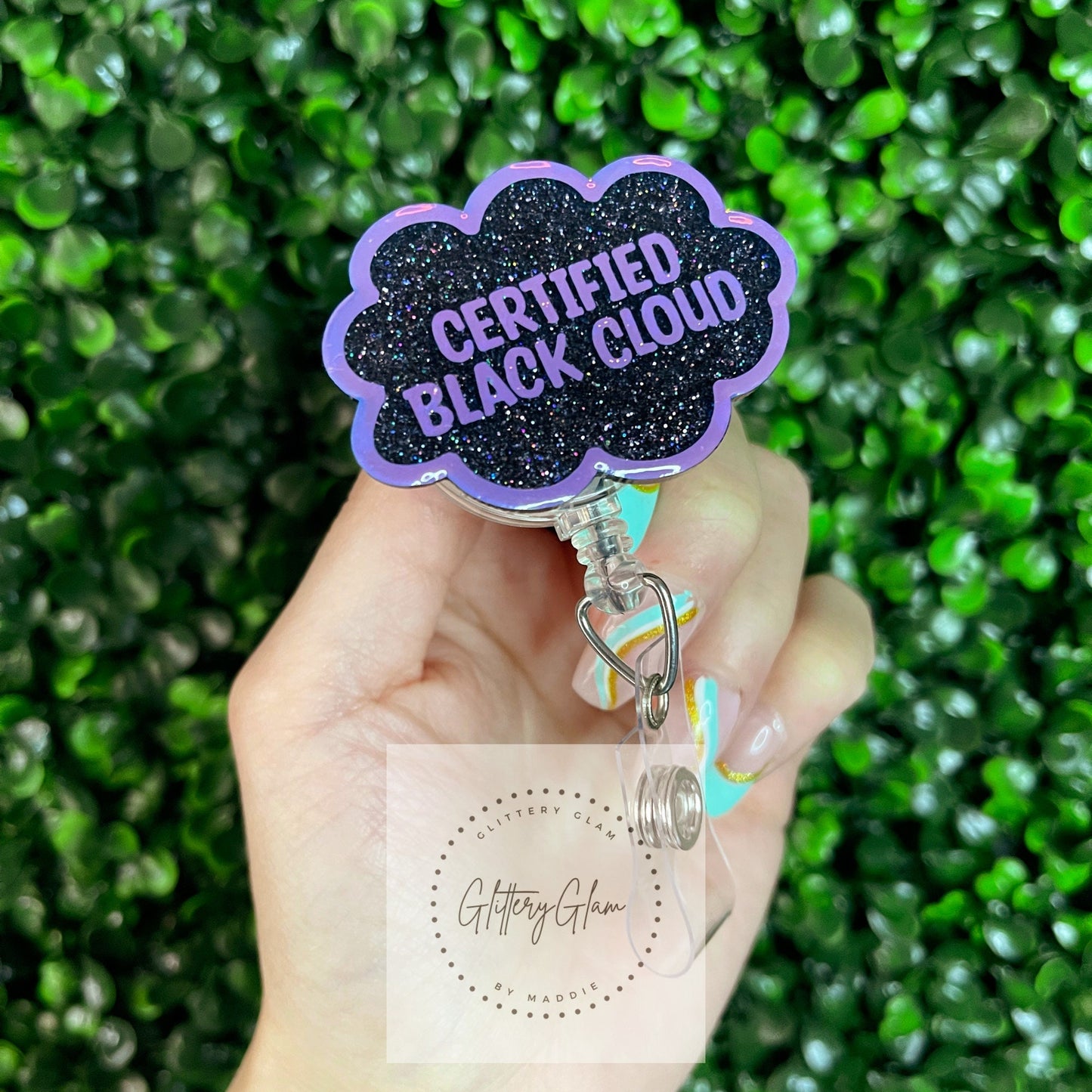Certified Black Cloud Retractable Badge Reel-Medical ID Keycard Holder-Nurse Gift-Holographic