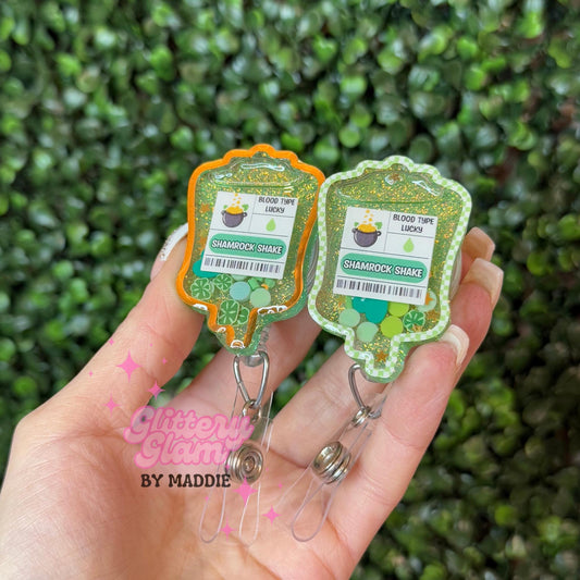 St Patrick’s Day Badge Reel - IV Bloodbag Shaker - Phlebotomist Gift
