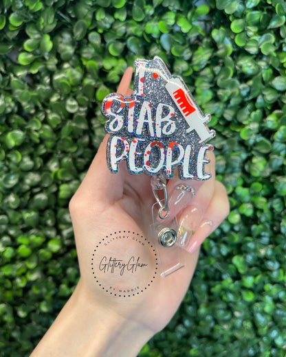 Phlebotomist Badge Reel, Phlebotomy Badge Reel, I Stab People, Funny, Iridescent