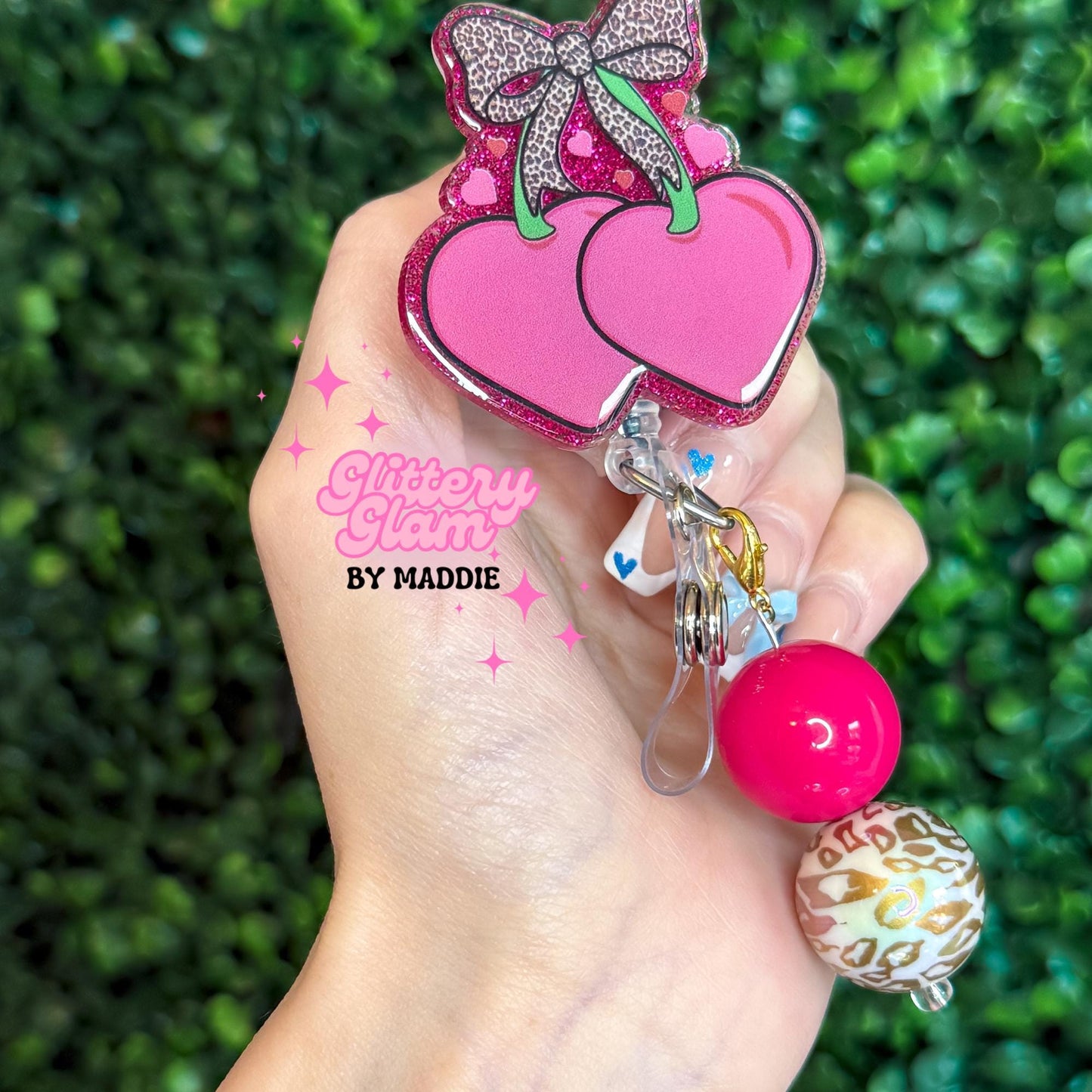 Vintage-Inspired Cherry Coquette Bow Badge Reel - Retractable ID Badge Holder - Nurse Gift