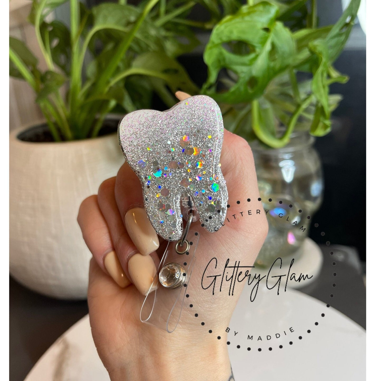 Glitter Tooth Badge Reel: Dental Student Gift, Dentist Accessories