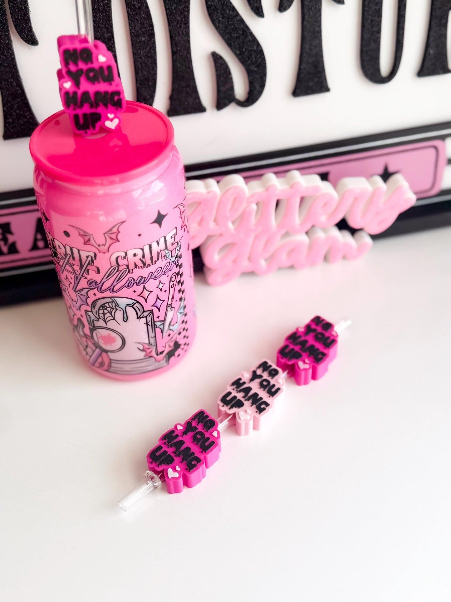 No You Hang Up Pink Straw Topper