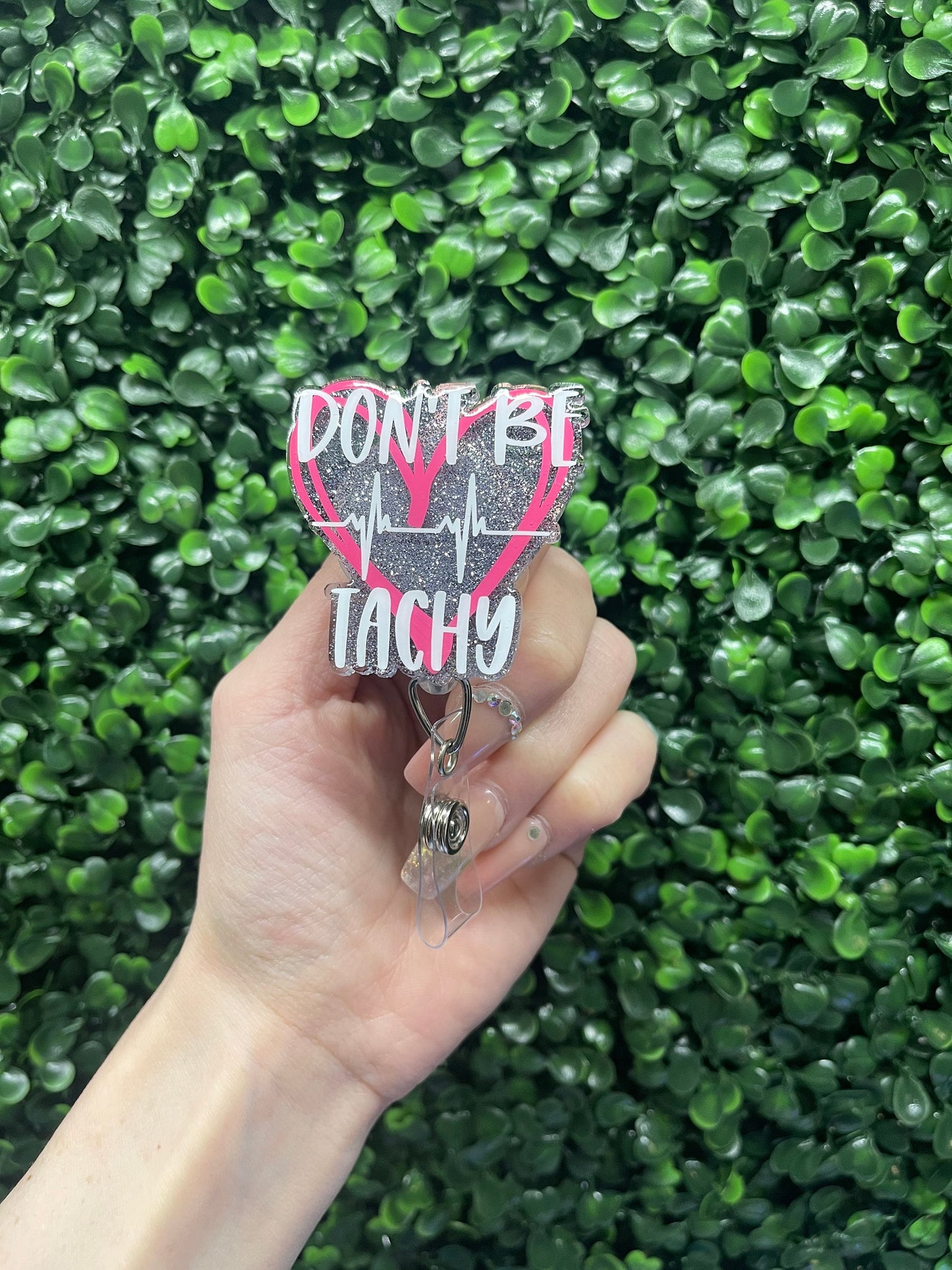 Don't Be Tachy Cardiology Badge Reel: Glitter Heart Alligator Clip
