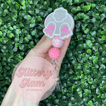 Easter Bunny Butt Badge Reel: Glittery Beaded Retractable ID Holder