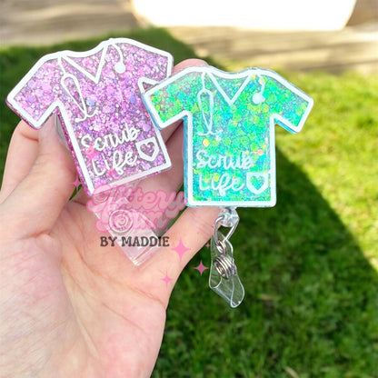 Glitter Scrub Top Badge Reel: Sparkly Nurse ID Holder