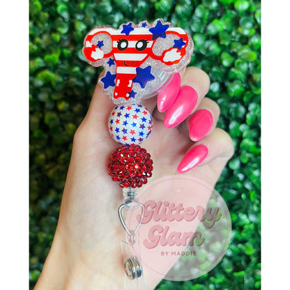 Patriotic Uterus Beaded Badge Reel, 4th of July Badge Reel, Gift for OBGYN Nurses