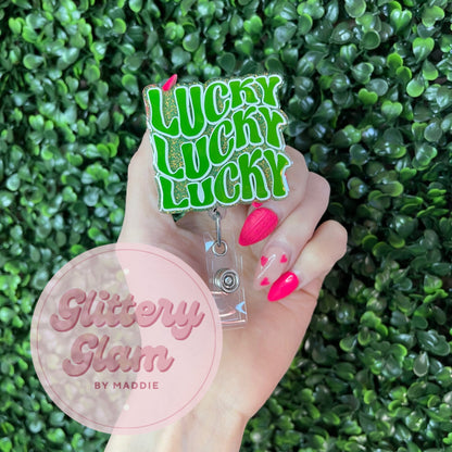 Green Glitter Lucky Badge Reel - St Patrick's Day Accessory - Nurse Gift
