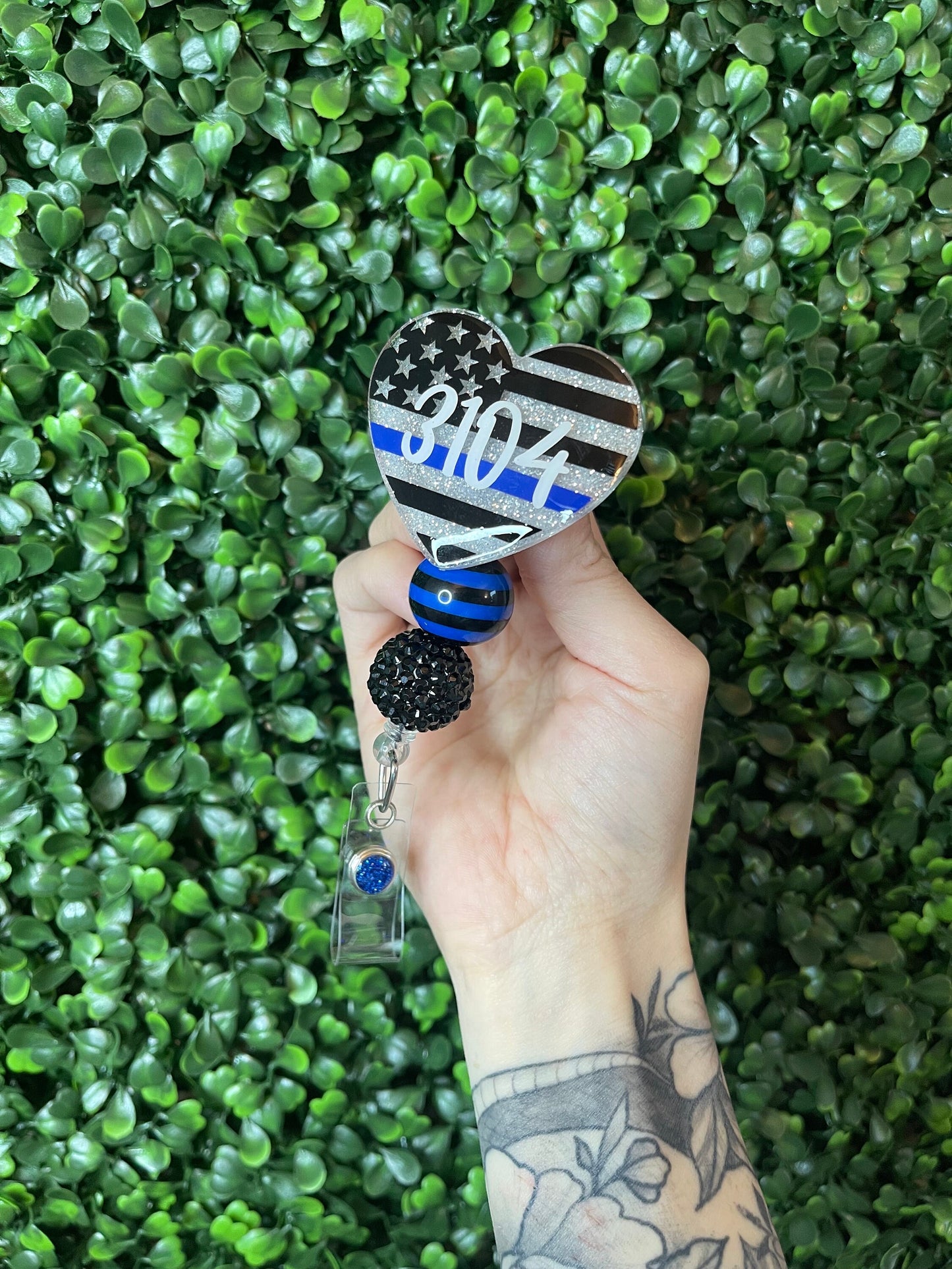 Thin Blue Line Badge Reel: Glitter Police Wife Gift