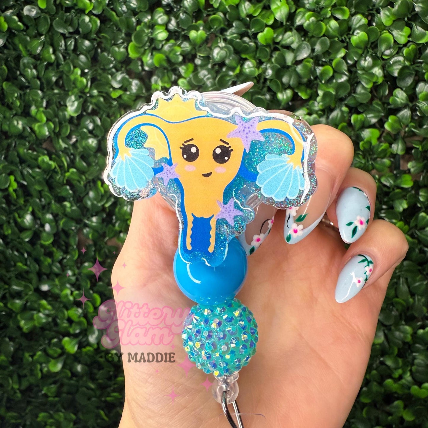 🌸 Summer Uterus Badge Reel — OB Nurse Accessory