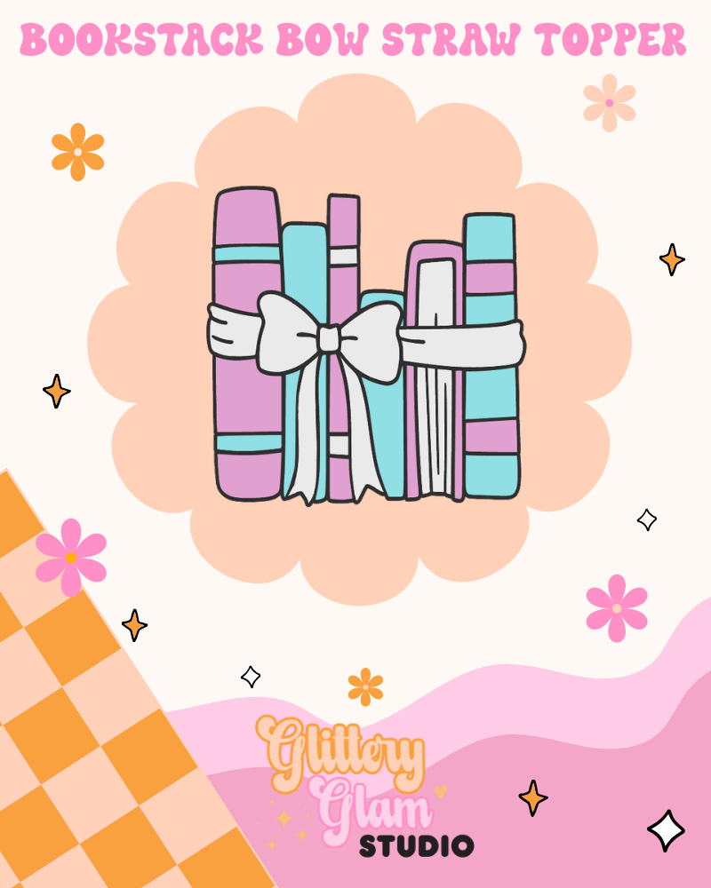 Pastel Book Stack Straw Topper – Cute Teacher Cup Accessory - Gift for Book Lovers