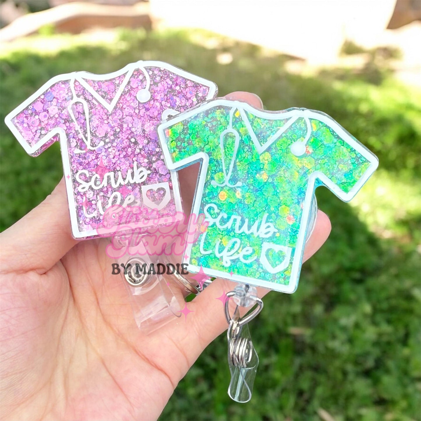 Glitter Scrub Top Badge Reel: Sparkly Nurse ID Holder