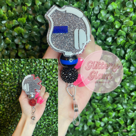 Glitter Dispatch Badge Reel: Police, Firefighter, Law Enforcement Gift