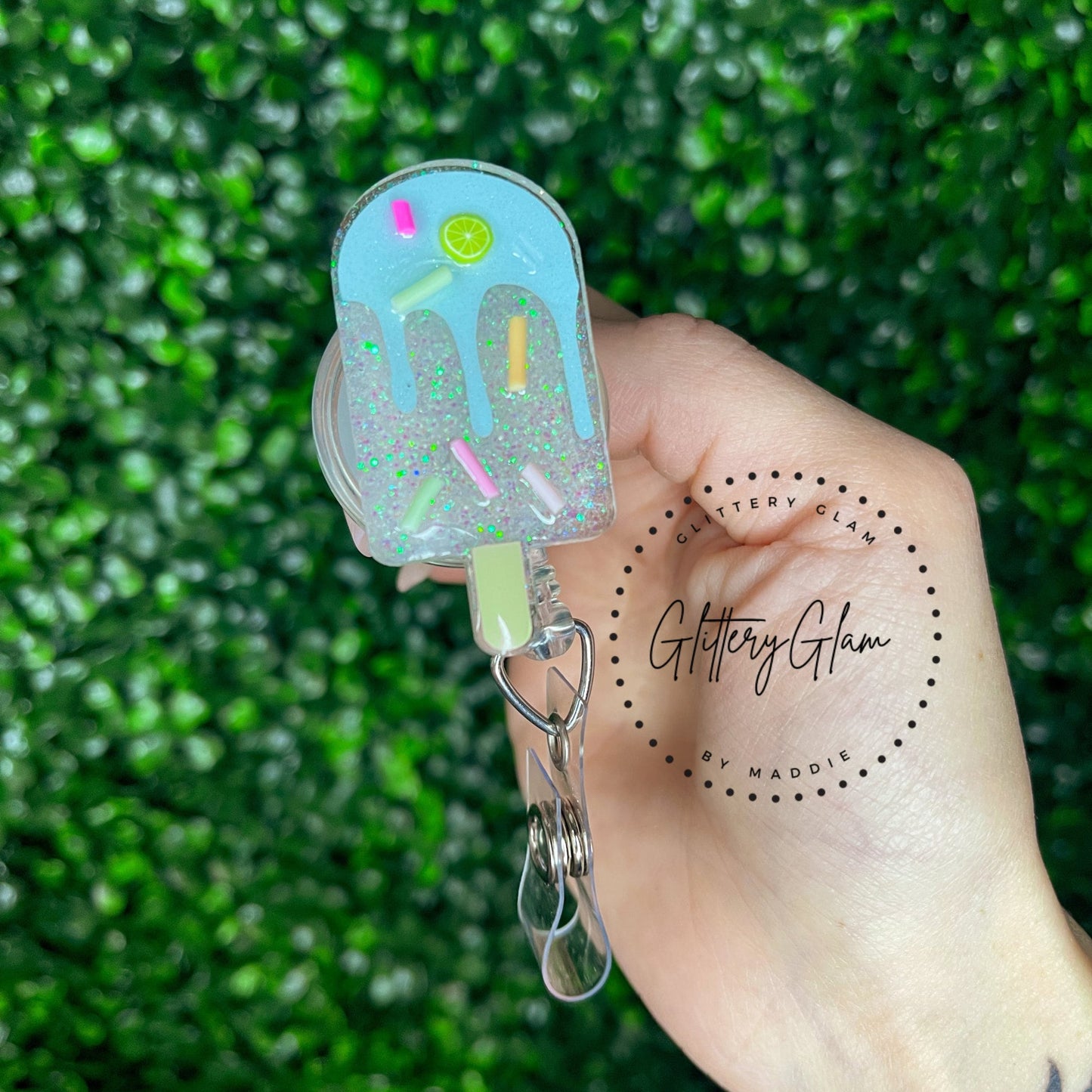 Popsicle Badge Reel Set: Summer Acrylic ID Holder, Interchangeable Toppers