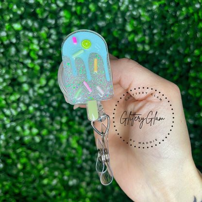 Popsicle Badge Reel Set: Summer Acrylic ID Holder, Interchangeable Toppers