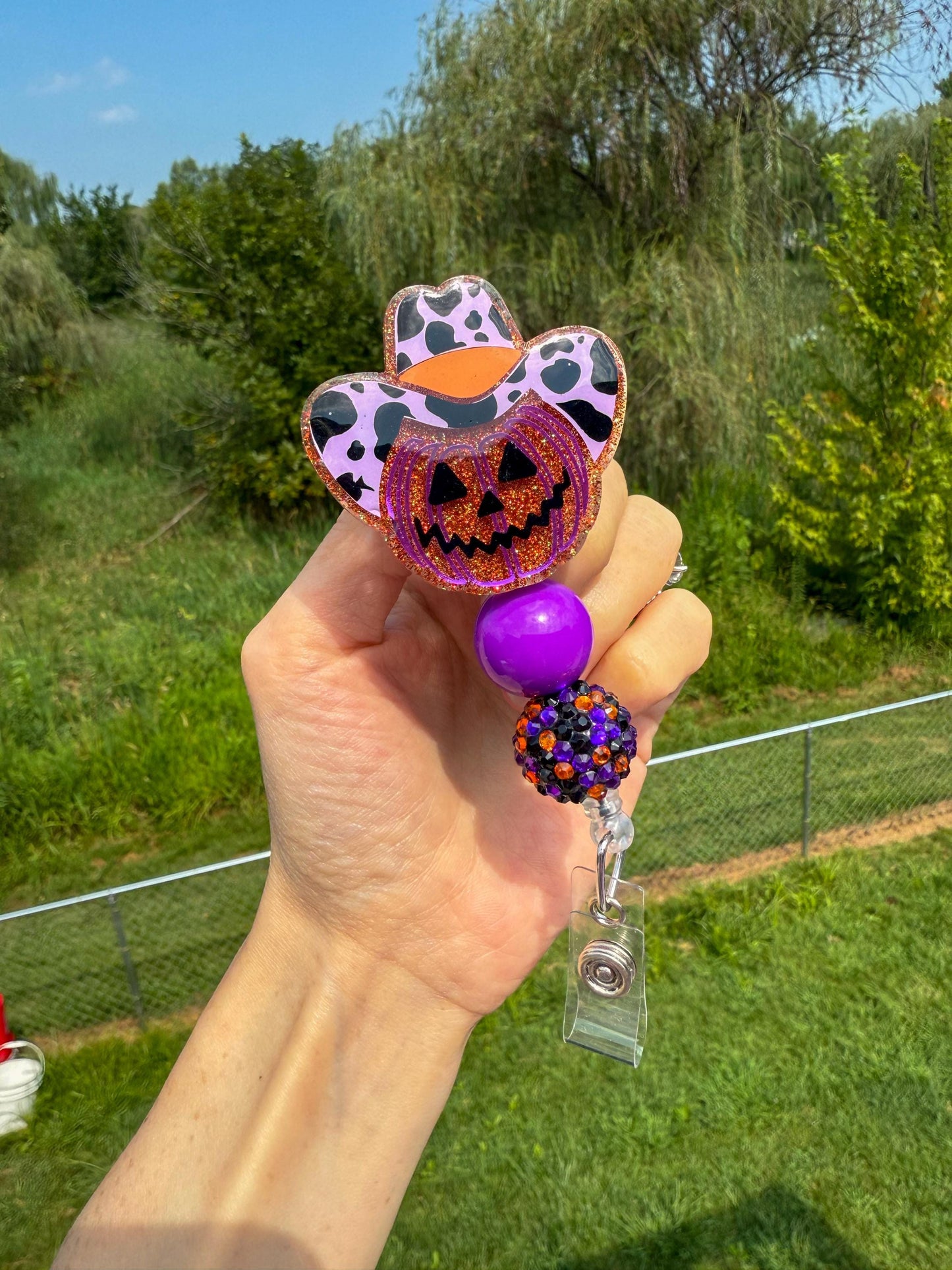 Cowboy Pumpkin Badge Reel: Western Fall Accessory - Nurse ID Holder