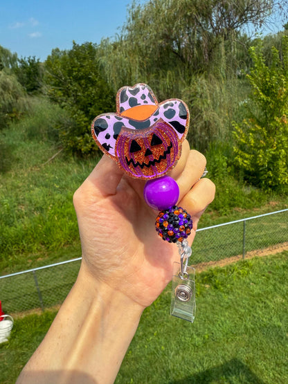 Cowboy Pumpkin Badge Reel: Western Fall Accessory - Nurse ID Holder