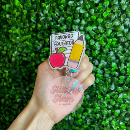 Personalized Teacher Badge Reel: Glittered Acrylic ID Holder