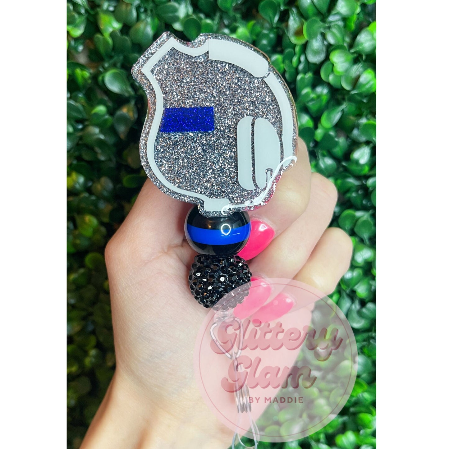 Glitter Dispatch Badge Reel: Police, Firefighter, Law Enforcement Gift