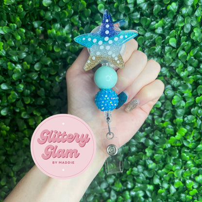 Starfish Badge Reel: Glitter Beach Nurse ID Holder