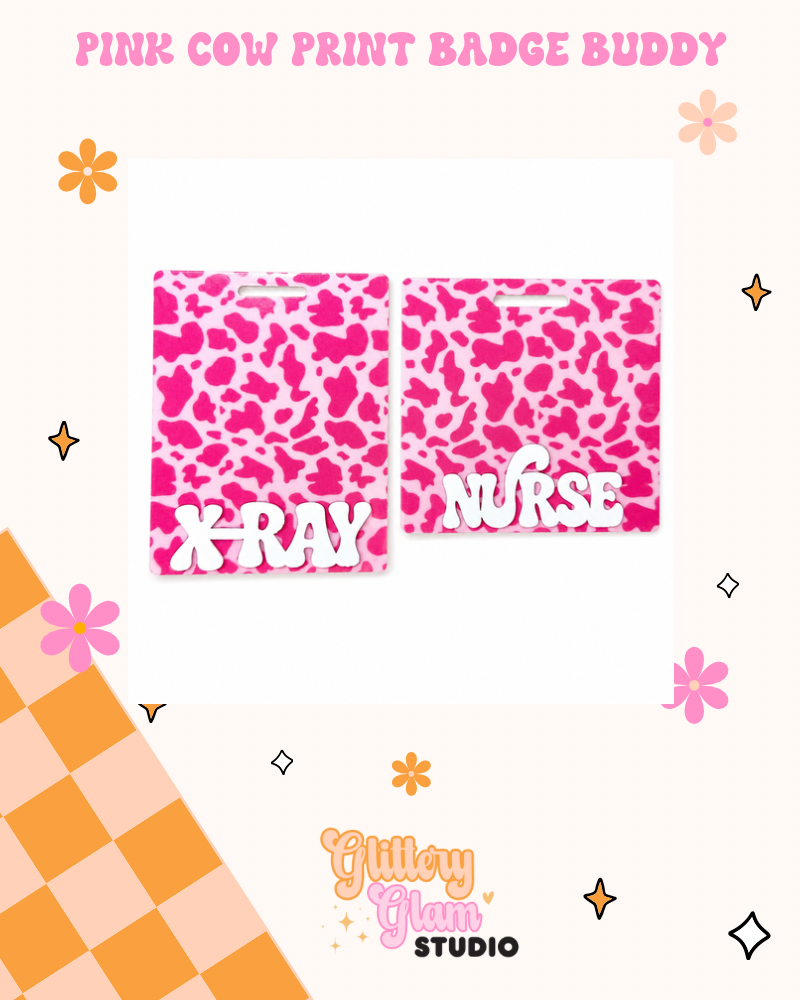 Pink Cow Print Badge Buddy | Cute Western Nurse Badge Accessory