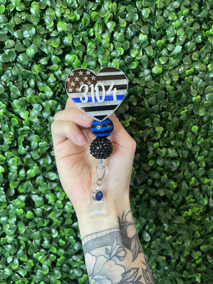 Thin Blue Line Badge Reel: Glitter Police Wife Gift