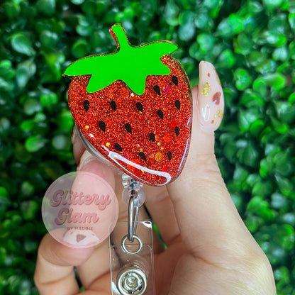 Sweet Strawberry Badge Reel - Handmade Retractable ID Holder - Fruity Fun Badge Clip