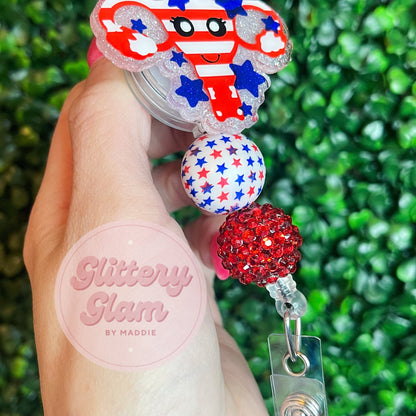 Patriotic Uterus Beaded Badge Reel, 4th of July Badge Reel, Gift for OBGYN Nurses