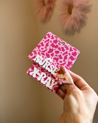 Pink Cow Print Badge Buddy | Cute Western Nurse Badge Accessory