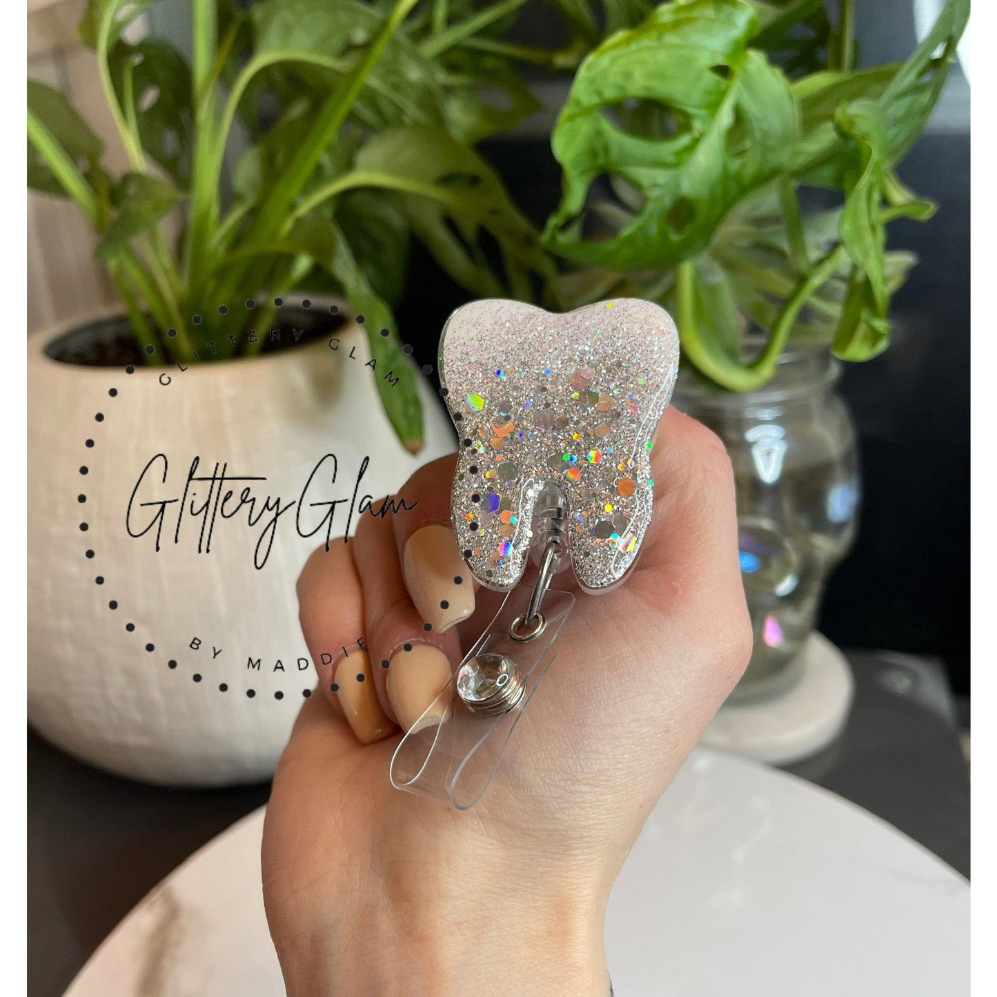 Glitter Tooth Badge Reel: Dental Student Gift, Dentist Accessories