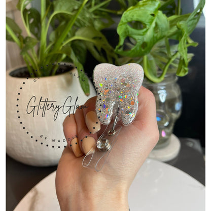 Glitter Tooth Badge Reel: Dental Student Gift, Dentist Accessories