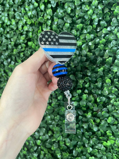 Thin Blue Line Badge Reel: Glitter Police Wife Gift