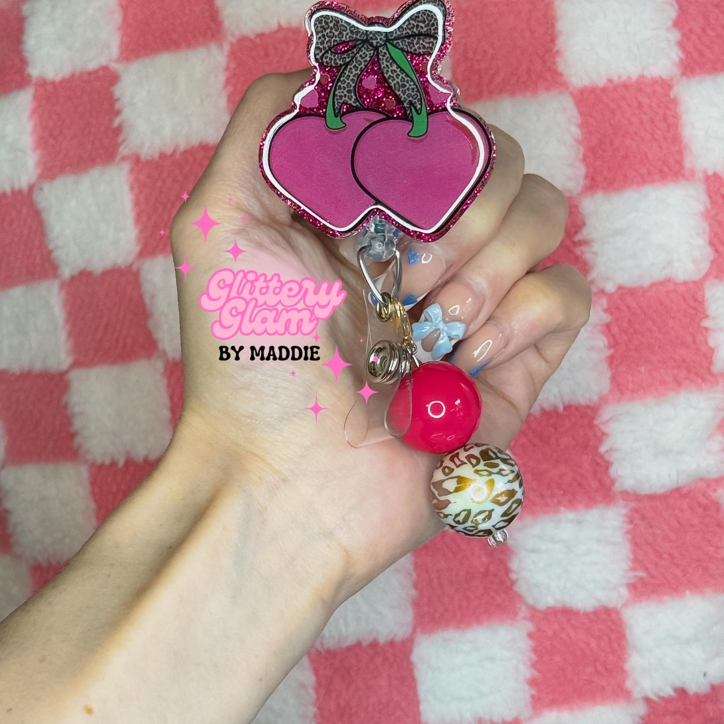 Vintage-Inspired Cherry Coquette Bow Badge Reel - Retractable ID Badge Holder - Nurse Gift