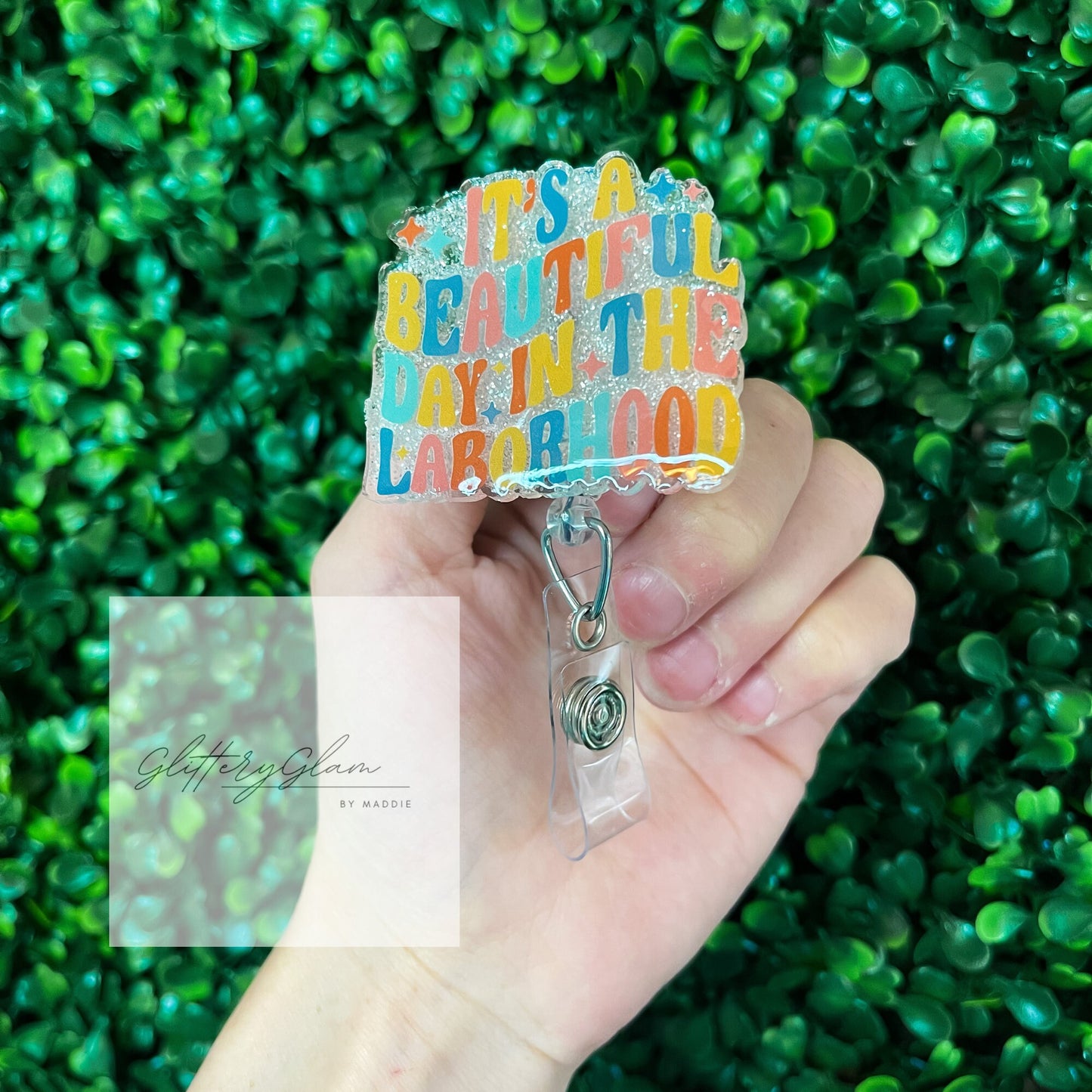 Laborhood Badge Reel: Glittery Acrylic Swivel Clip for Nurses