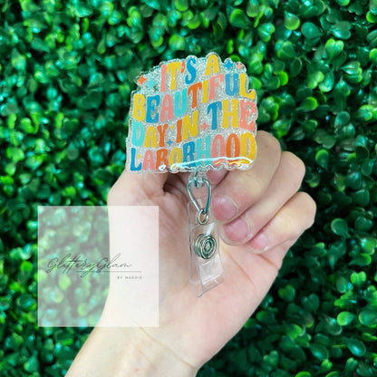Laborhood Badge Reel: Glittery Acrylic Swivel Clip for Nurses